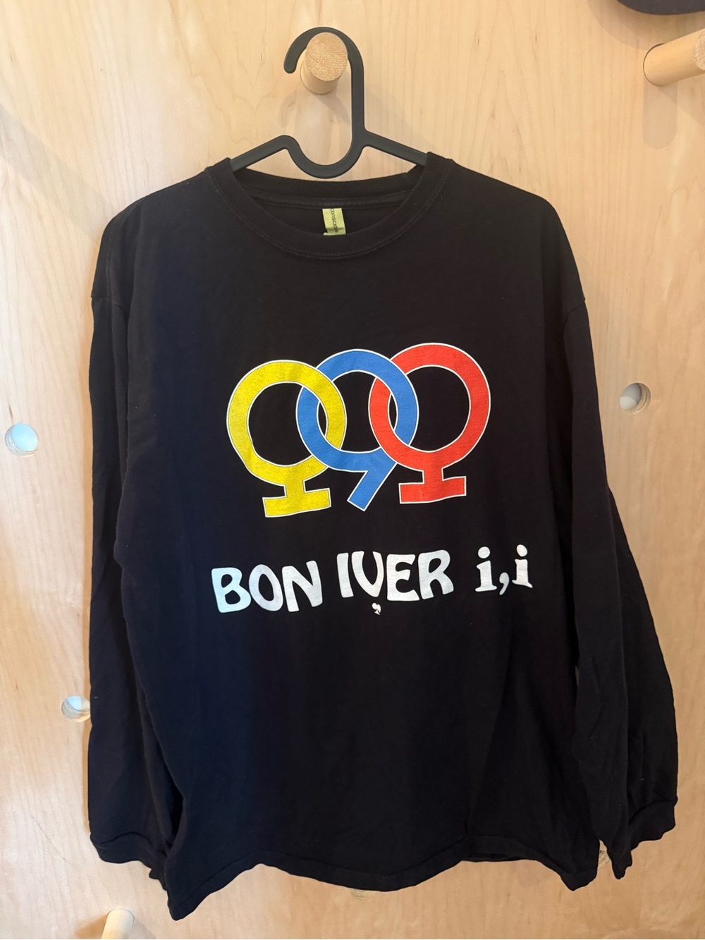 Bon Iver i,i Black Long Sleeve Band Tee with Colorful Logo